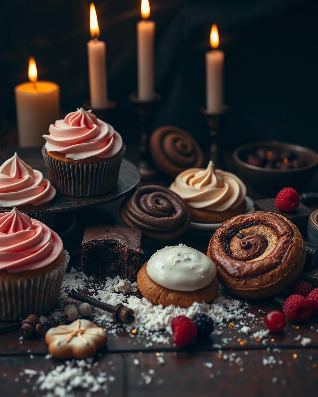 An open enchanted spellbook with candles and treats